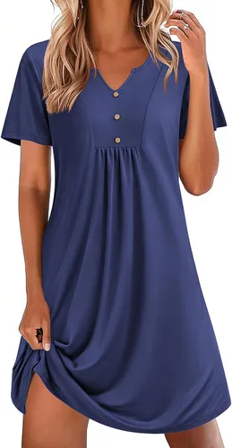 Miniatura 21 de Ekouaer Camisones para mujer de algodón Vestidos de noche Plisados Camisones Henley Cuello en V Camisas de dormir de manga corta Ropa de dormir