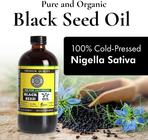 Miniatura 2 de Aceite de semilla negra pura – 100% puro Nigella sativa – prensado en frío – vegano – sin OMG – 16 oz – en botella de vidrio – Herbal by Nature