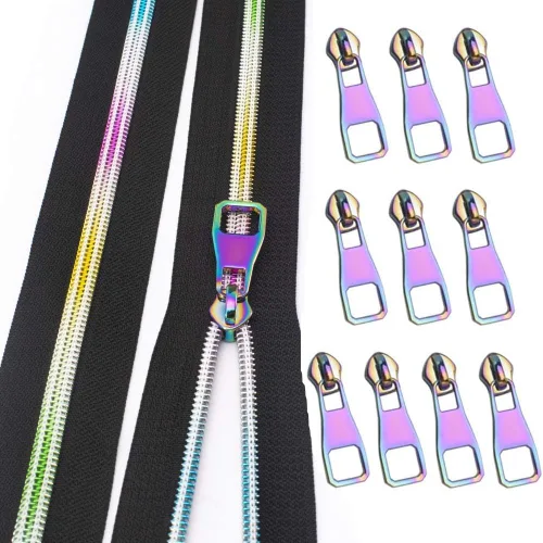 Miniatura 20 de Cremallera por Yarda 5# - Bobina Metálica de Nailon para Coser, Tapicería Plateada de 5 Yardas con 10 Tiradores de Oro Blanco para Manualidades