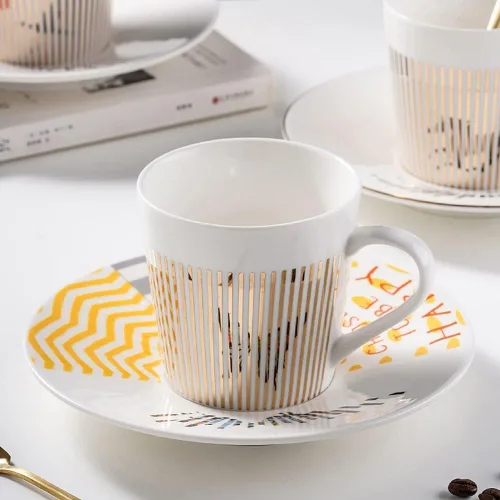 Miniatura 6 de Tazas y platillos de espejo, taza de café con reflejo de espejo, taza de café de cerámica con juego de platillo, tazas de té y platillos