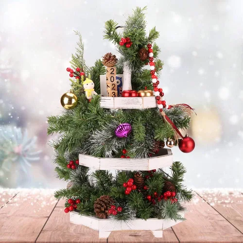 Miniatura 8 de MRPAPA Soporte de bandeja de 3 niveles, decoración de cocina de granja grande con fácil montaje, bandejas decorativas rústicas de 3 niveles, soporte