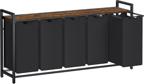 Miniatura 24 de VASAGLE - Cesta de ropa de lavandería, clasificador de ropa con 2 bolsas extraíbles deslizantes, estante, marco de metal, 46 litros, 28.8 x 13 x