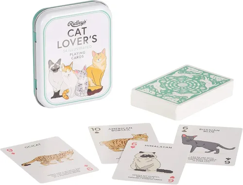 Ridley's Juegos: Naipes para amantes de los gatos | Baraja completa de cartas con 54 cartas únicas para gatos | Hechos divertidos de gatos en todas
