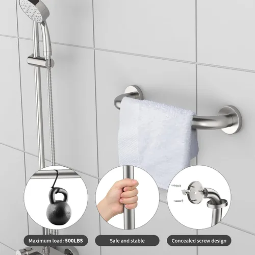 Miniatura 3 de Barra de agarre para ducha de acero inoxidable, mango de ducha ZUEXT, barra de equilibrio para el baño - soporte de pasamanos de seguridad - Níquel