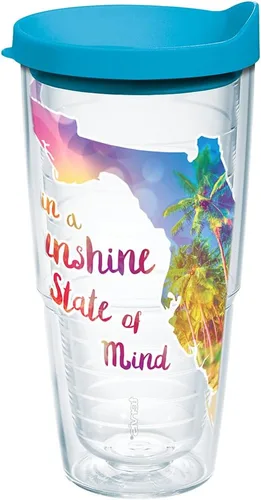 Miniatura 15 de Tervis Florida Sunshine - Vaso de plástico aislado de doble pared hecho en Estados Unidos mantiene las bebidas frías y calientes, 16 onzas, tapa azul