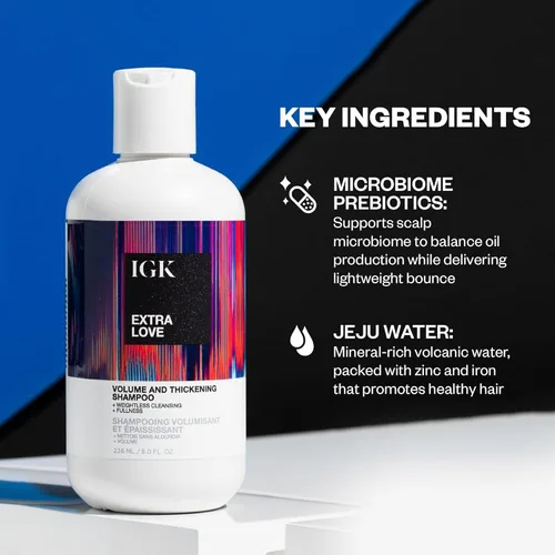 Miniatura 6 de IGK EXTRA LOVE Champú para volumen y engrosamiento Champú voluminizador para cabello fino y fino Hidrata + apoya el cuidado del cuero cabelludo