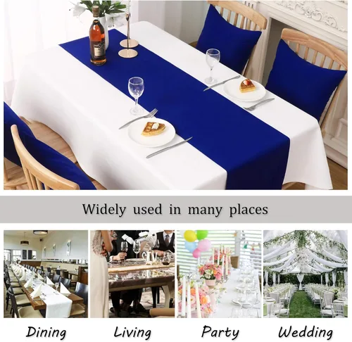 Miniatura 7 de DUALIFE Camino de mesa azul real de 14 x 108 pulgadas de largo, color sólido, poliéster grueso, tela decorativa hecha a mano para bodas, fiestas