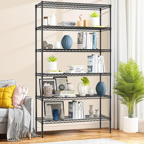 Miniatura 2 de Estante de alambre de 6 niveles de 72 x 16 x 42 pulgadas, estantes de almacenamiento de metal – Todo el estante puede soportar 1500 libras – Negro