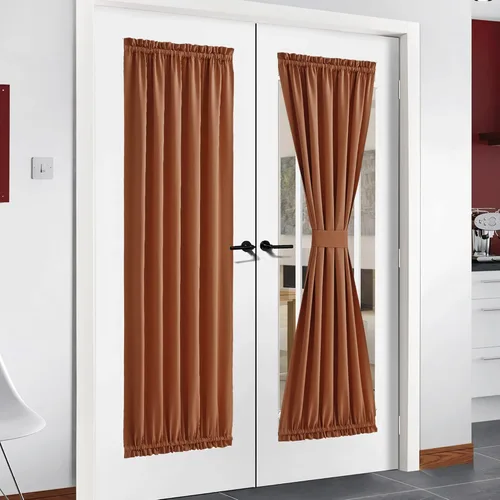 Miniatura 73 de NICETOWN Cortinas opacas unicolor con aislamiento térmico para puerta francesa, granja, oscurecimiento de habitación, puertas y ventanas de Marrón