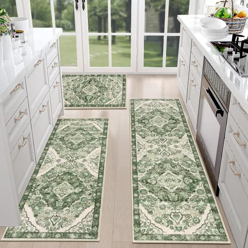 Miniatura 31 de HEBE - Juego de 3 alfombras de cocina de granja, antideslizantes, lavables, tapetes de cocina bohemios para suelo, alfombra de cocina, alfombra