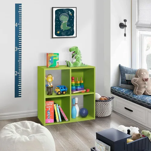 Kings Brand Jermine - Organizador de almacenamiento de 4 cubos, 2 estantes abiertos y 2 cerrados de madera para dormitorio, sala de juegos, escuela,