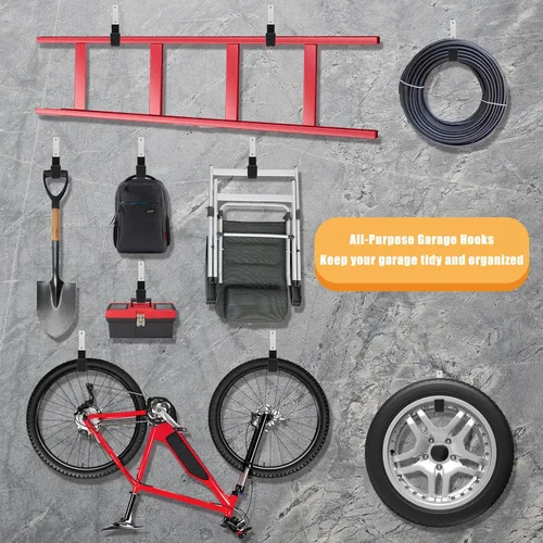 Miniatura 6 de Ganchos de utilidad resistentes para montaje en pared de almacenamiento, ganchos de pared de garaje para manguera, bicicleta, escalera, motosierra
