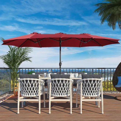 Boyel Living Sombrilla de patio de 15 pies con base incluida, sombrilla de doble cara para exteriores, sombrilla extragrande para patio Rojo