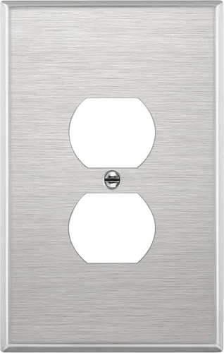 Miniatura 38 de ENERLITES Placa de pared de metal dúplex para receptáculos, cubierta de salida de acero inoxidable, resistente a la corrosión, tamaño de 1 banda