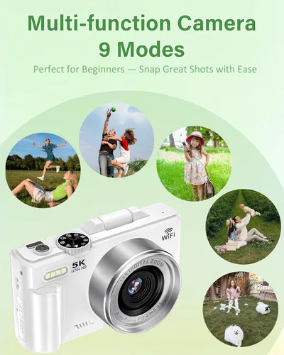 Miniatura 6 de Cámara digital 5K para fotografía, cámara de videoblogs WiFi de 75 megapíxeles para YouTube con pantalla giratoria de 3" 180°, cámara de video UHD