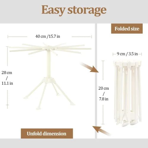 Miniatura 3 de Secador de pasta plegable Ourokhome, secador de espaguetis caseros de plástico con 10 brazos, colgador de fideos plegable para la cocina, estable