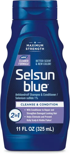 Selsun Blue Champú y acondicionador anticaspa 2 en 1, tratamiento 2 en 1 de máxima resistencia con sulfuro de selenio, 11 onzas líquidas