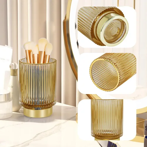 Miniatura 3 de Soporte para brochas de maquillaje de vidrio, soportes dorados para cepillos de dientes, lindo soporte para tazas de brochas de maquillaje