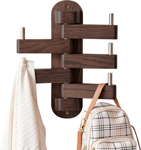 Miniatura 7 de Perchero giratorio para pared, ganchos de pared de madera de roble con 5 brazos plegables giratorios, estante de entrada para dormitorio, entrada