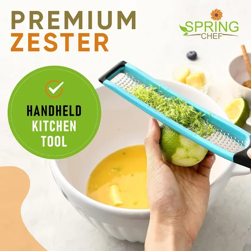 Miniatura 2 de Spring Chef Rallador Zester de limón prémium con asa, frutas, ajo, chocolate, jengibre, herramienta de cocina resistente, zester cítrico de acero