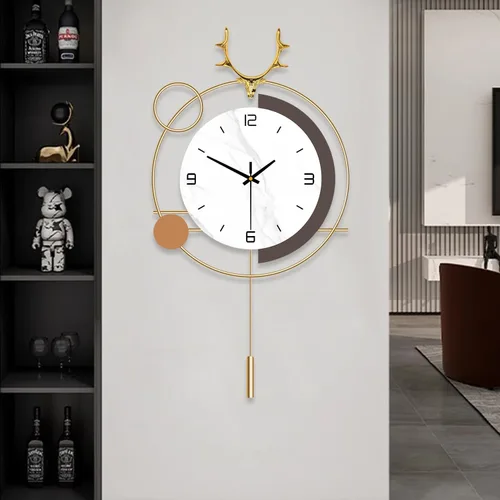 Miniatura 6 de Reloj de pared decorativo de cuarzo silencioso con péndulo, funciona con pilas, grande de 13 x 25 pulgadas para decoración de pared de sala de Dorado