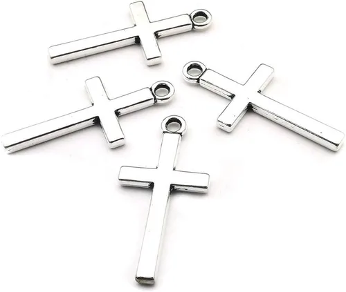 100 piezas 13x27mm dijes de cruz pequeña plateada para hacer joyería, accesorios para manualidades, cuentas para collares y pulseras DIY (7916)