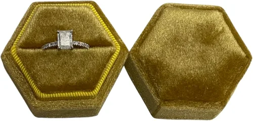 Miniatura 11 de Caja de anillo hexagonal de terciopelo, 1 ranura para compromiso y ceremonia de boda, exhibición plana y almacenamiento (azul claro)