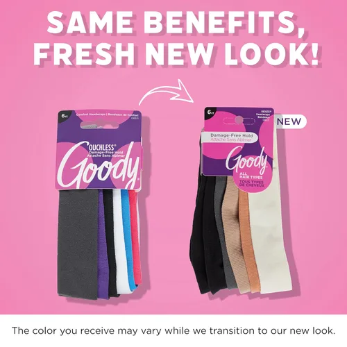 Miniatura 2 de Goody Envolturas básicas para la cabeza, 6 unidades, tonos neutros, sujeción suave sin daños, bandas elásticas para la cabeza para mujeres