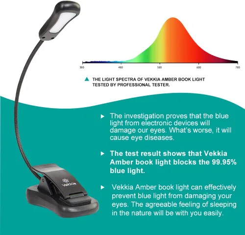 Miniatura 5 de Vekkia Luz de lectura recargable ámbar de 7 LED para el cuidado de los ojos con bloqueo de luz azul, 3 niveles, 1600K para uso amigable