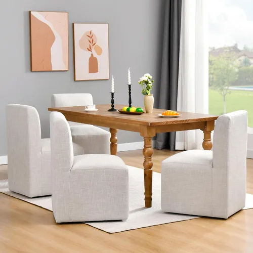 Miniatura 10 de DUHOME Silla de comedor tapizada con ruedas, sillas de comedor modernas de lino con ruedas para comedor, dormitorio, sala de lectura, sala de estar