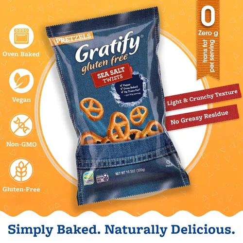 Miniatura 4 de Gratify Pretzel Sea Salt Twists – Patatas fritas de pretzel veganas y sin gluten, bolsas individuales, aperitivos horneados saludables al horno