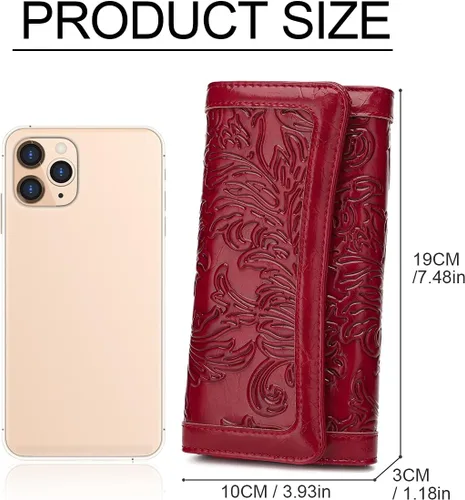 Miniatura 22 de MEITRUE Cartera de cuero para mujer, con bloqueo RFID, triple pliegue, con relieve, soporte para tarjetas, organizador de chequera para teléfono