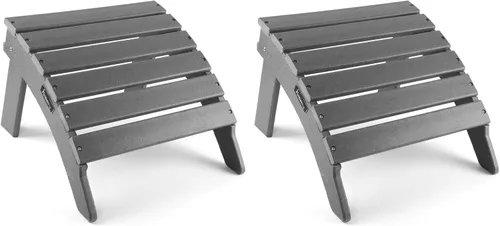 Miniatura 14 de FUNBERRY Otomana Adirondack plegable, HDPE para todo tipo de clima, reposapiés de patio de fácil almacenamiento, otomanas y reposapiés para Gris