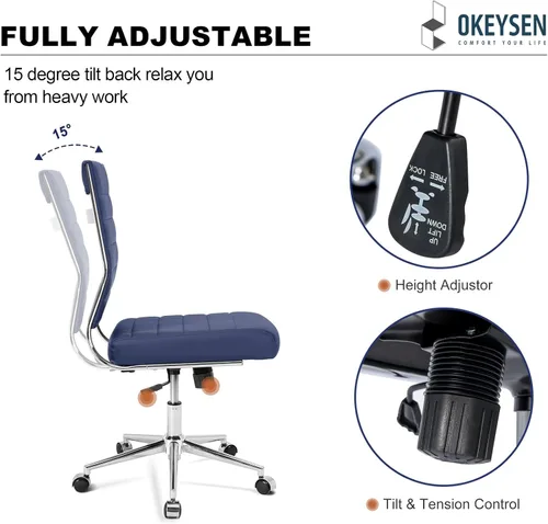 Miniatura 5 de Okeysen Silla de escritorio de oficina sin brazos, Silla giratoria ergonómica de sala de conferencias con respaldo medio, altura ajustable, silla