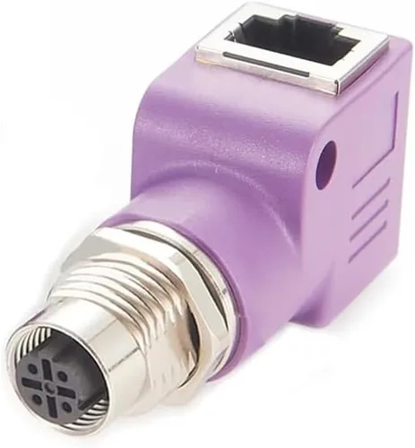 Miniatura 12 de Elecbee Adaptador de mamparo M12 a RJ45 impermeable M12 A Código 8 Pin hembra a RJ45 Jack de ángulo recto naranja