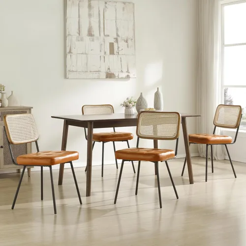 Miniatura 15 de Art Leon Sillas de comedor con respaldo de caña – Juego de 2 sillas modernas de mediados de siglo, sillas de comedor tapizadas de piel sintética