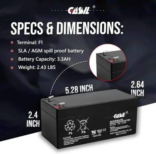 Miniatura 4 de Casil Batería de repuesto de 12V 3.3Ah compatible con EXP1233 ML3-12 12 voltios 3 AH SLA AGM batería