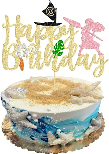 Miniatura 12 de 24 piezas inspiradas en Mo para cupcakes de cumpleaños con purpurina de hoja de palma, flor de moana, decoración de fiesta de cumpleaños hawaiana