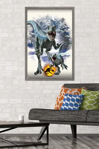 Miniatura 2 de Trends International Jurassic World: Dominion - Póster de pared focal azul y beta, 22.375 x 34 pulgadas, versión enmarcada de madera de granero
