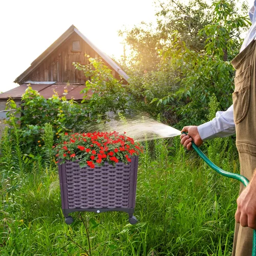 Miniatura 7 de Doppy Cama de jardín elevada de plástico, macetas profundas con ruedas, macetas móviles para plantas de interior y exterior, cajas de jardín