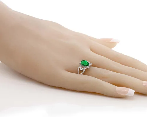 Miniatura 3 de Gem Stone King Anillo de plata de ley 925 con esmeralda simulada verde para mujer, 2.12 quilates (disponible en 5,6,7,8,9), Metal Gema, esmeralda