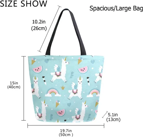 Miniatura 3 de ZzWwR Elegante bolsa de hombro extragrande con estampado para viajes a la playa, fin de semana, gimnasio, compras de comestibles.., Llama de dibujos
