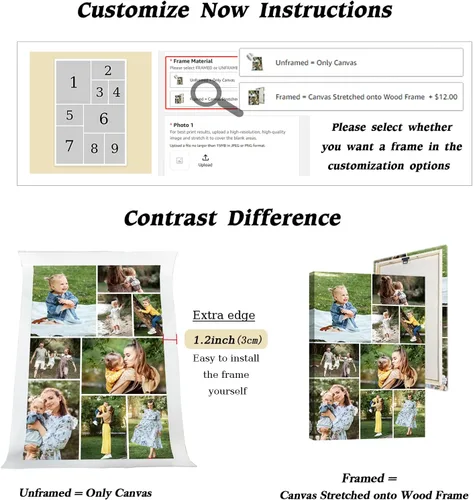 Miniatura 5 de CCWACPP Impresiones de lienzo de collage con foto personalizada, personalizadas, múltiples imágenes de foto en lienzo, póster personalizado, regalos