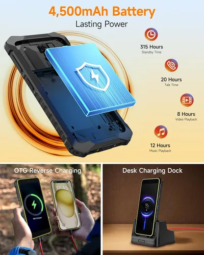 Miniatura 4 de Ulefone RugKing 2 Pro - Teléfono resistente, 8 (4+4) GB+128 GB Octa-Core, 4500 mAh, teléfono impermeable Android 15, pantalla HD+ Corning Gorilla