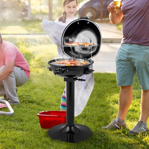 Miniatura 2 de ORALNER Parrilla eléctrica para barbacoa con soporte, rejilla de calentamiento y bandeja de goteo, parrilla eléctrica de 15 porciones
