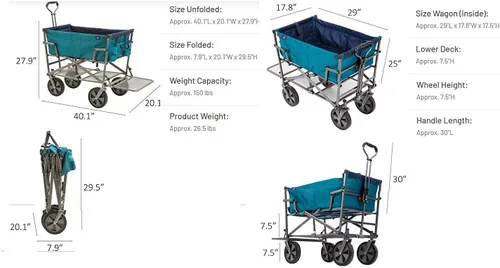 Miniatura 7 de MacSports Carritos de Dos Pisos Resistentes Plegables para Exteriores Carrito Plegable Portátil Ligero Carrito Utilitario, Carrito Deportivo Todo