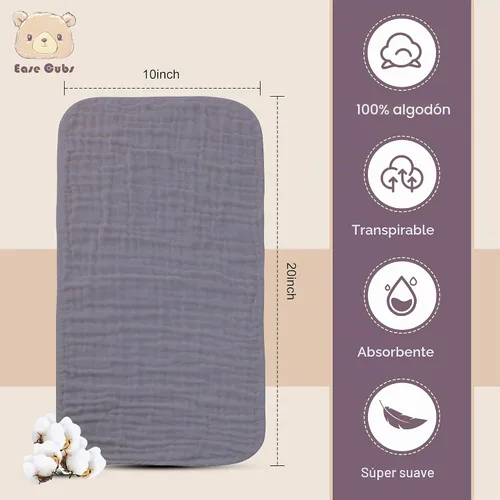 Miniatura 2 de Ease Cubs Paños de Eructar de Muselina Grandes 100% Algodón Toallitas de Mano para Niños y Niñas, Artículos Esenciales para Bebés Extra Absorbentes