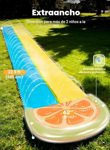 Miniatura 2 de Sloosh Toboganes acuáticos con 2 tablas inflables, tobogán de agua de doble carril de 22.5 pies con rociadores avanzados, juguete de verano