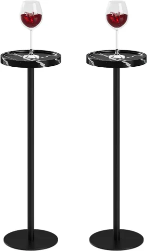 Miniatura 10 de Mesa de bebida, mesa auxiliar de pedestal pequeña, mesa de cóctel redonda, mesa auxiliar circular con base de metal, para espacios pequeños