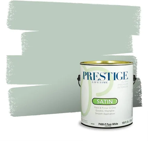 Miniatura 136 de Prestige Paints - Pintura exterior e imprimación en uno, 1 galón, plano, compatibilidad comparable con el color menta «Whipped Mint» de Behr
